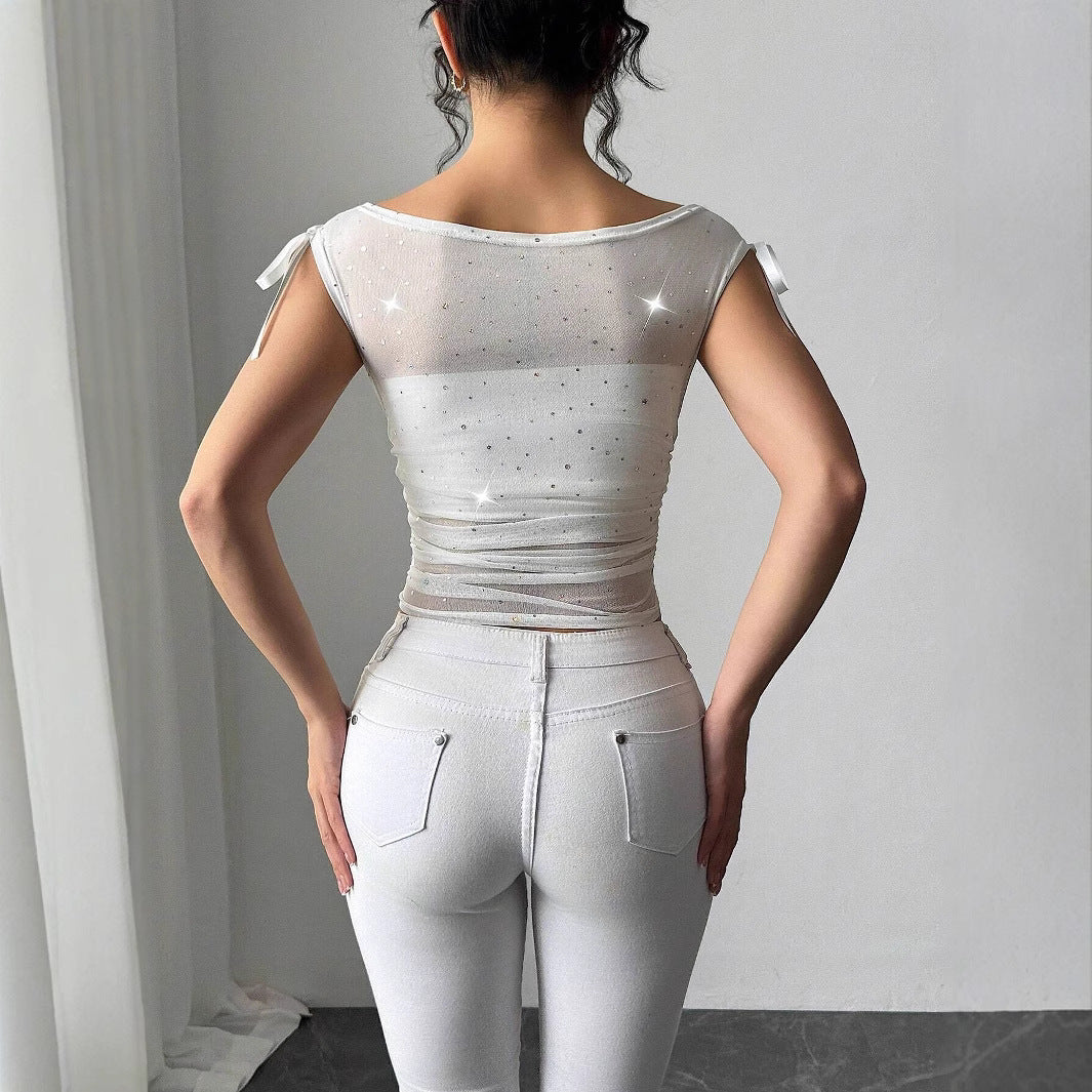 Women's Functional Shirt with Glitter Accents and Adjustable Straps