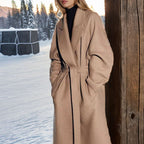 Women's Elegant Long Coat with Wide Lapel and Belt