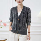 Women's Patterned Cardigan with Cable Knit and Button Details