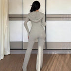 Women's High-Quality Knit Suit with Zipper and Wide Leg