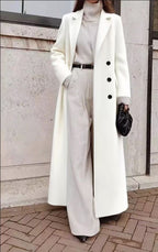Elegant Women's Double-Breasted Coat with Deep Pockets