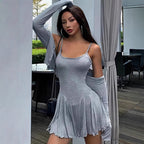 Women's Casual Long-Sleeve Blouse and Flowy Skirt Set