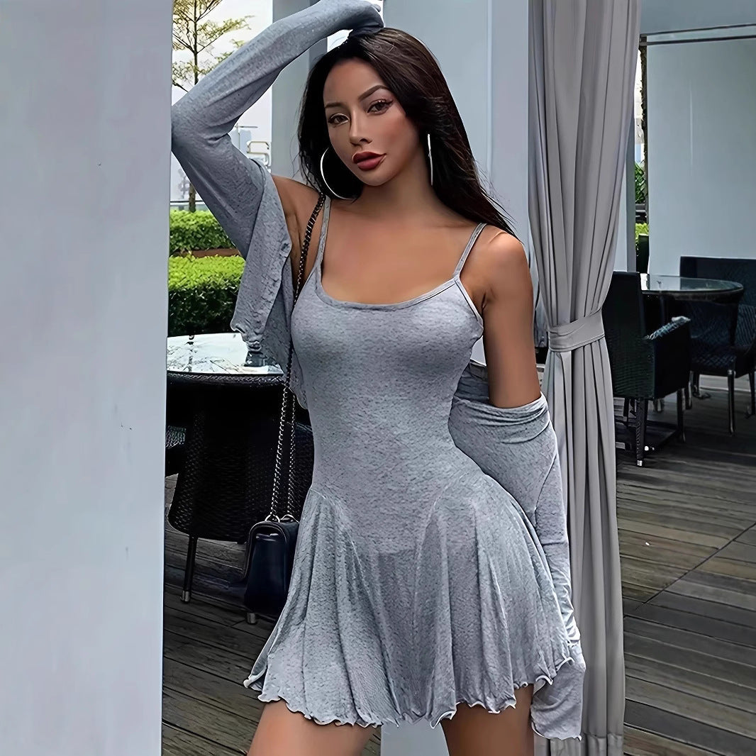 Women's Casual Long-Sleeve Blouse and Flowy Skirt Set
