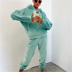 Women's Comfortable Velour Sweat Suit with Hood and Elastic Waistband