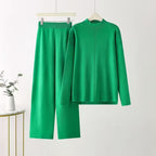 Elegant Long-Sleeve Top and Palazzo Pants Set