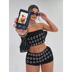 Women's Fashionable Mini Skirt with Asymmetrical Cut and Metallic Details