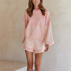 Casual Knit Ensemble with Wide Sleeves and Elastic Waist