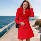 Women's Elegant Transitional Coat with Faux Fur Collar