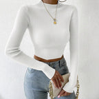 Women's Fine Knit Sweater with Mock Neck and Waveless Design