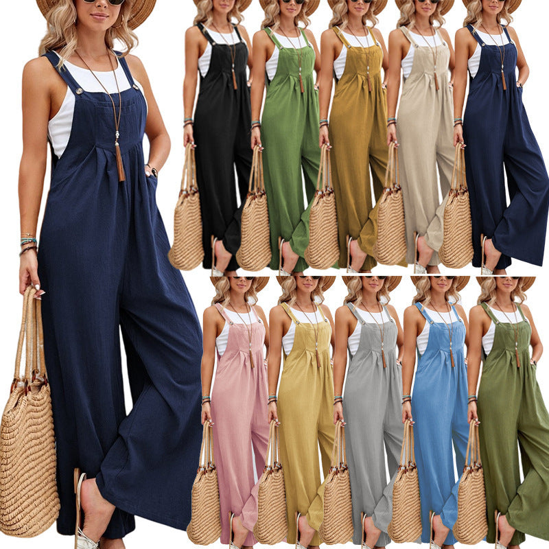 Women's Casual Wide-Leg Jumpsuit with Adjustable Straps