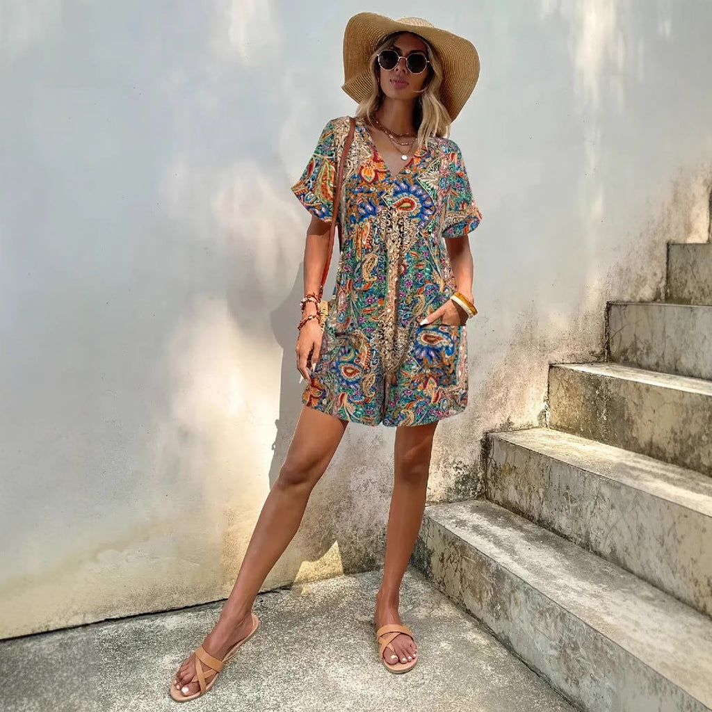 Casual V-Neck Wrap Jumpsuit