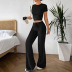 Women's Casual Lounge Set with Crop Top and Wide-Leg Pants