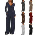Women's Elegant Wrap Jumpsuit with Wide Leg and Fashionable Details