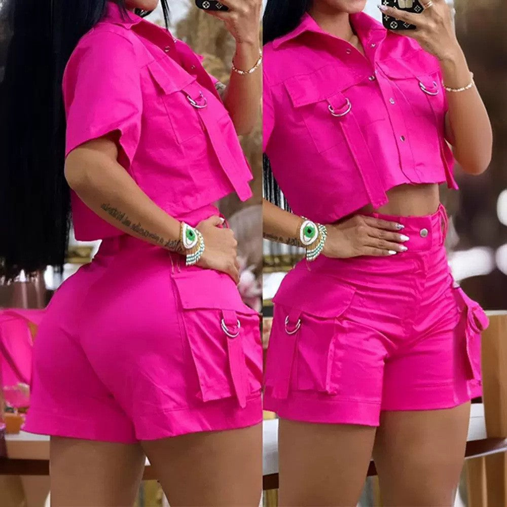 Women's Fashionable Crop Top with High-Waist Shorts