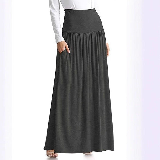 Women's Maxi Skirt with Elastic Waistband and Pockets
