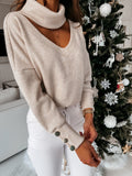 Women's Glamorous Knit Sweater with Mock Neck and Button Details