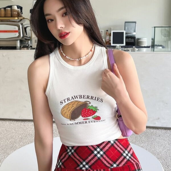 Women's Sleeveless Top with Strawberry Print