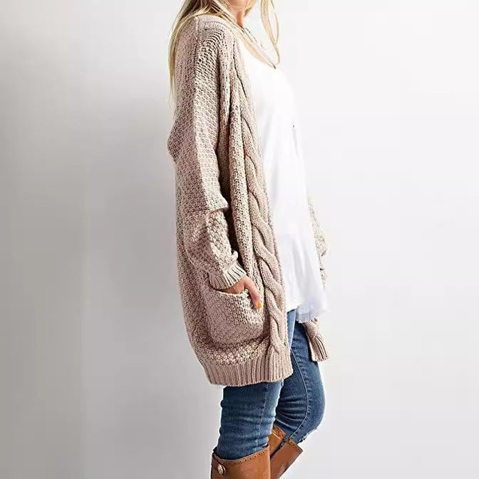 Cozy Knit Cardigan with Pockets and Cable Knit Pattern