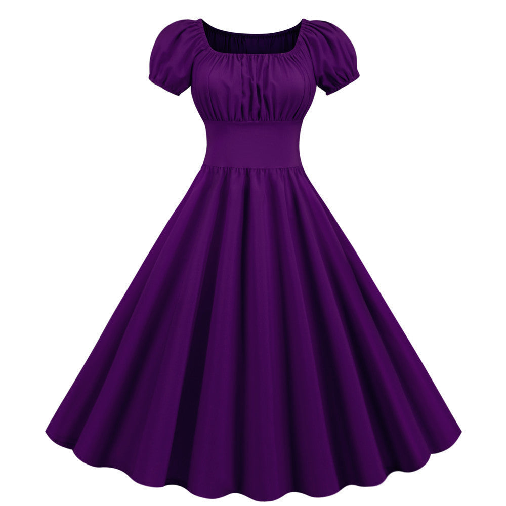 Women's A-Line Dress with Puff Sleeves and Tailoring