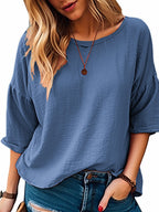 Women's Casual Oversized Shirt with Wide Round Neckline