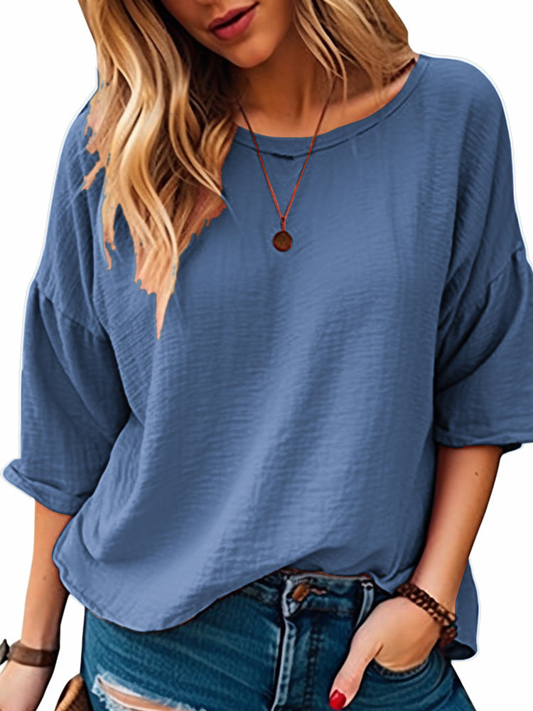 Women's Casual Oversized Shirt with Wide Round Neckline