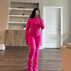Figure-Hugging Tracksuit with Zipper and Flared Leg