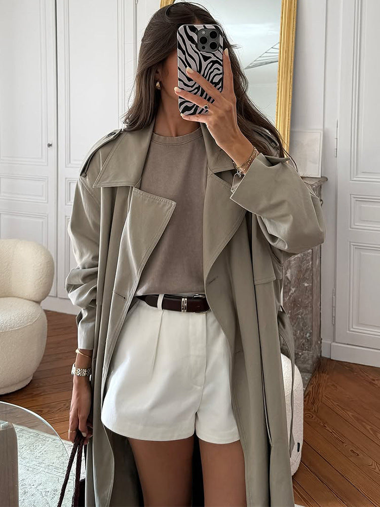 Women's Elegant Minimalist Trench Coat with Pockets