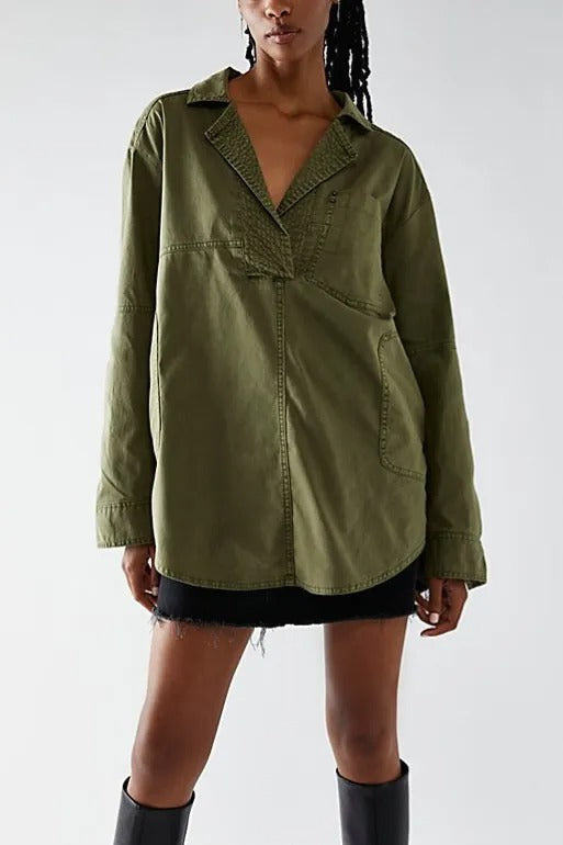 Women's Denim Shirt with Detailed Stitching