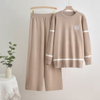 Women's Fashionable Leisure Loungewear Set with Wide Legs and Subtle Logo