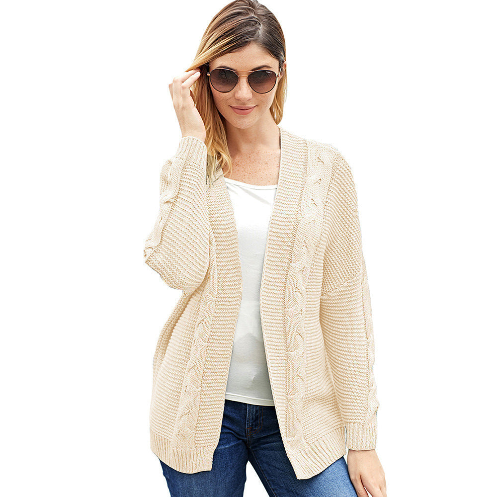 Women's Chunky Knit Cardigan with Creative Cable Patterns and Casual Fit