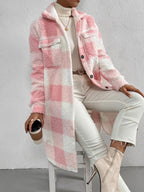 Women's Cozy Plaid Coat with Soft Lining and Button Placket