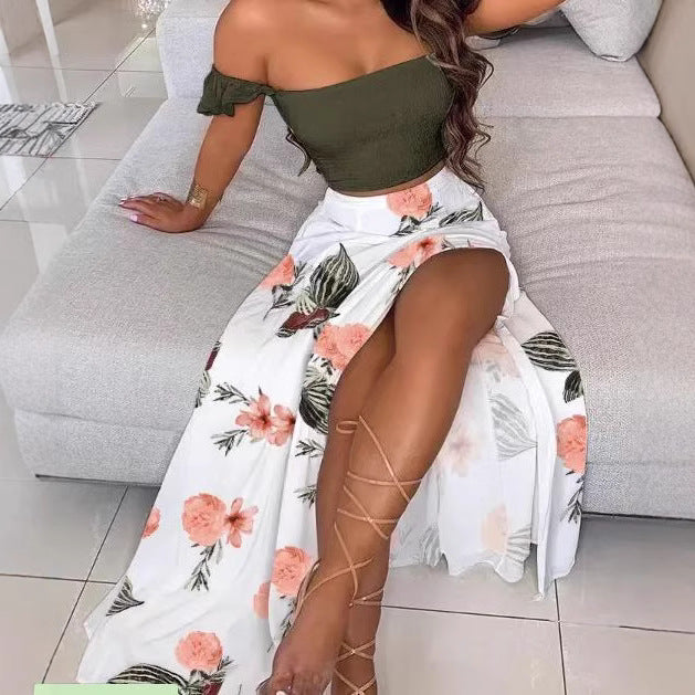 Women's Maxi Skirt with Floral Design and High Slit