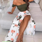 Women's Maxi Skirt with Floral Design and High Slit