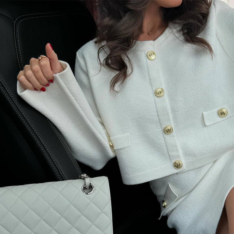 Women's Elegant Tweed Set with Cropped Jacket and Mini Skirt