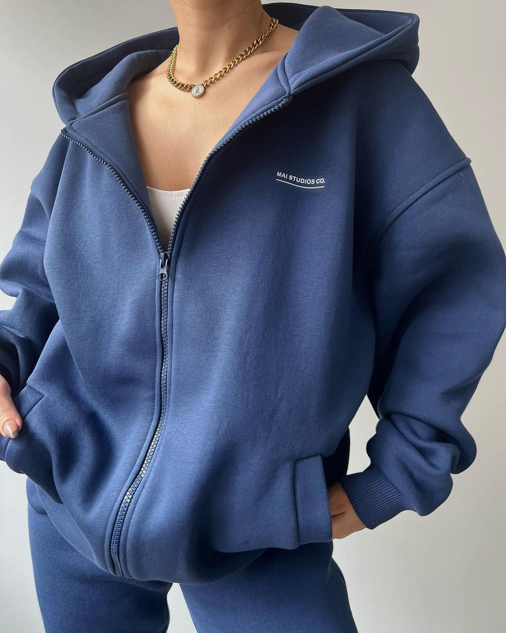 Women's Oversized Hooded Sweat Jacket and High-Waist Jogging Pants Set