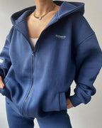 Women's Oversized Hooded Sweat Jacket and High-Waist Jogging Pants Set