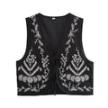 Elegant Embroidered Vest with Open Cut and Side Tie Details