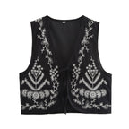 Elegant Embroidered Vest with Open Cut and Side Tie Details