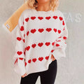 Cozy Heart Pattern Knit Sweater with Wide Sleeves