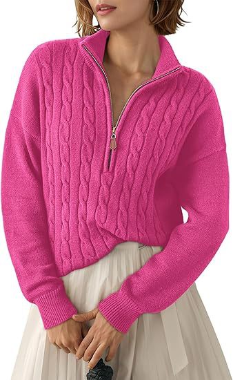 Women's Chunky Knit Sweater with Mock Neck and Half-Zip