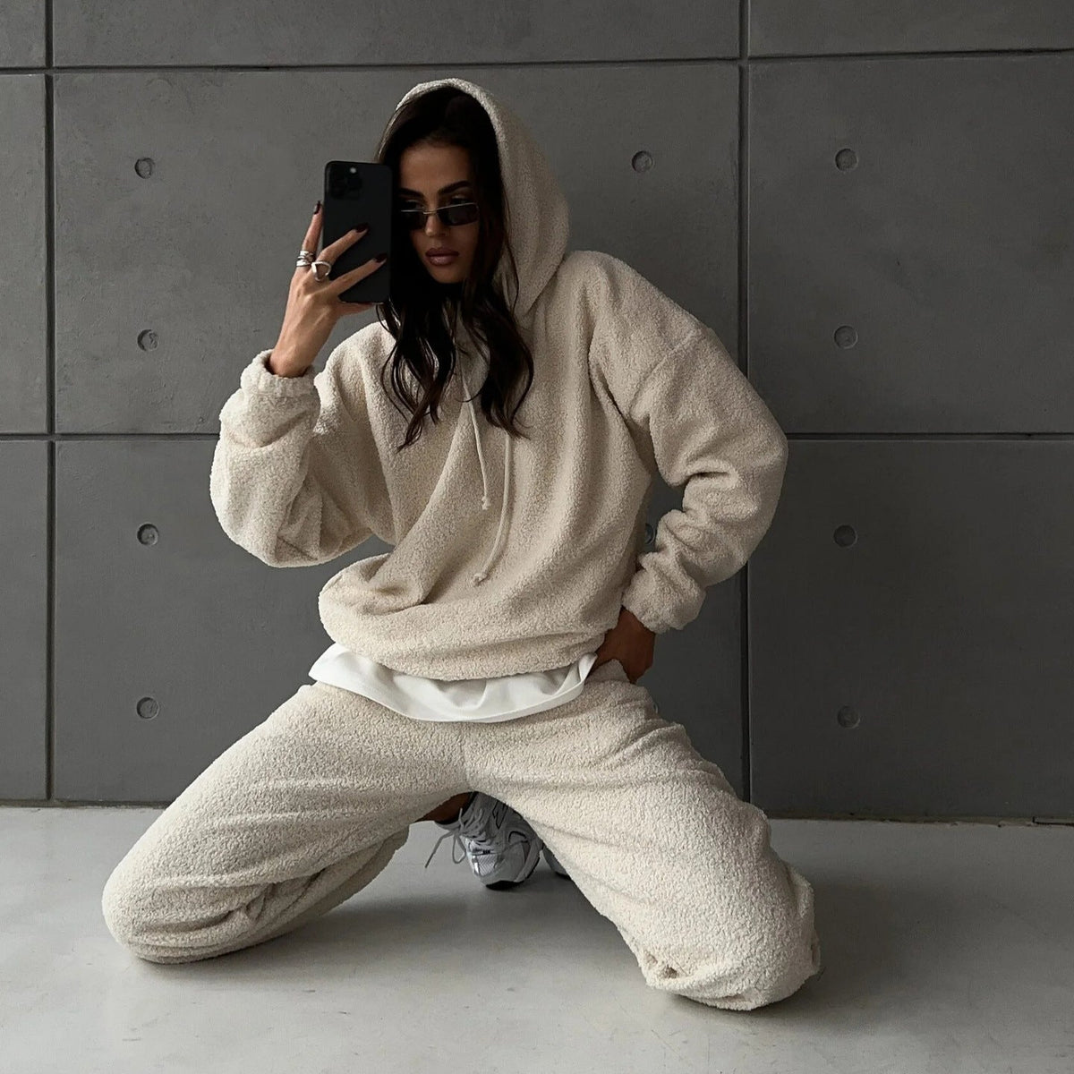 Women's Fleece Loungewear Set with High Collar