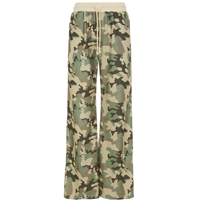 Unformal Contrast Color Overall Hoodie Long Sleeve Sweatshirt Pants Two Piece Camouflage Cardigan Pants Set