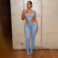 Women's Cut-Out Bodycon Jumpsuit with Deep V-Neck and Crochet Texture