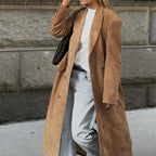 Women's Elegant Double-Breasted Suede Trench Coat