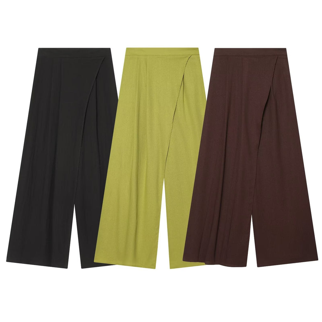 Women's Elegant Wide-Leg High-Waisted Trousers with Asymmetric Cut