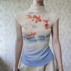 Women's Fitted T-Shirt with Elegant Goldfish Illustration