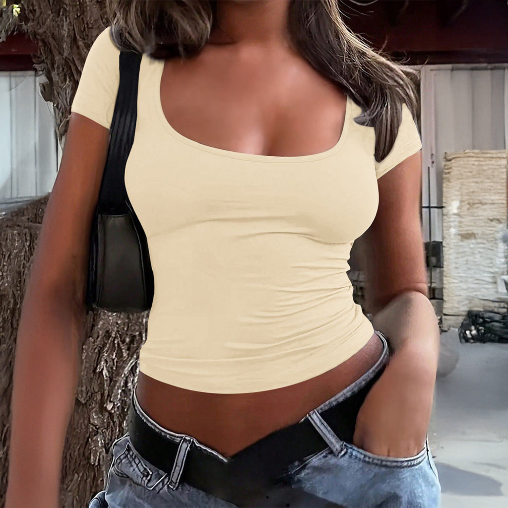 Women's Form-Fitting Short-Sleeve Shirt with Round Neckline