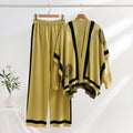 Elegant Knit Loungewear Set with Graphic Pattern and Wide Sleeves