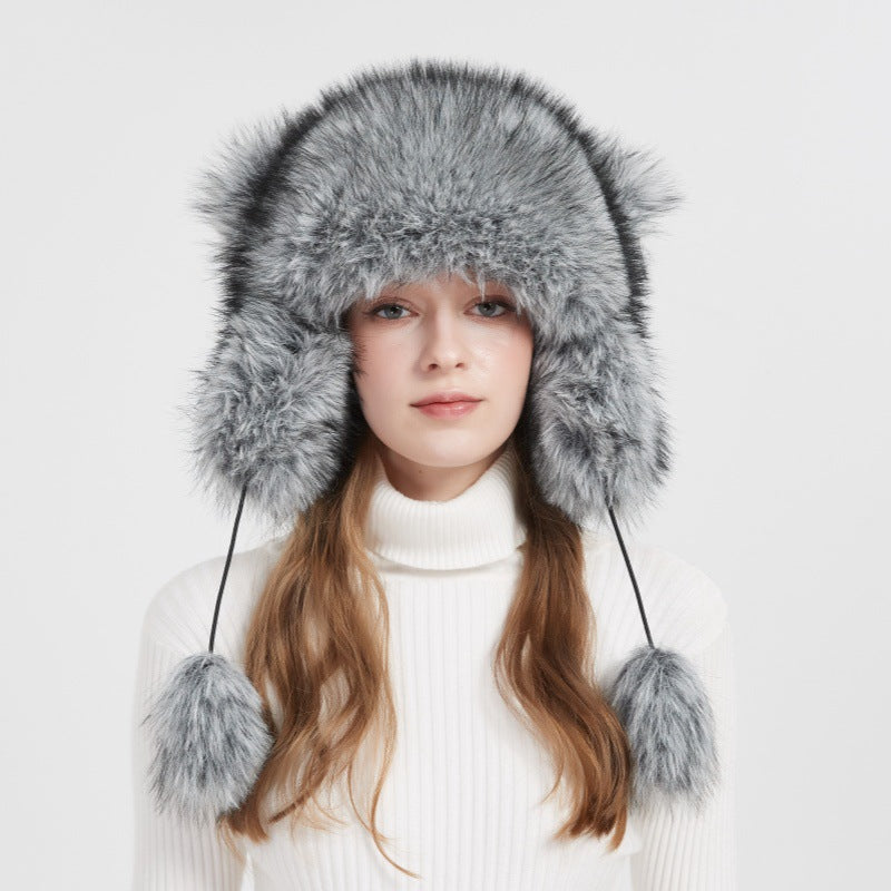 Cozy Faux Fur Hat with Ear Flaps and Pom-Poms