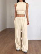 Women's Lounge Set with Sleeveless Top and Wide Pants